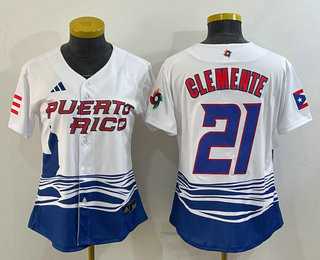 Womens Puerto Rico Baseball #21 Roberto Clemente 2023 White World Classic Stitched Jerseys